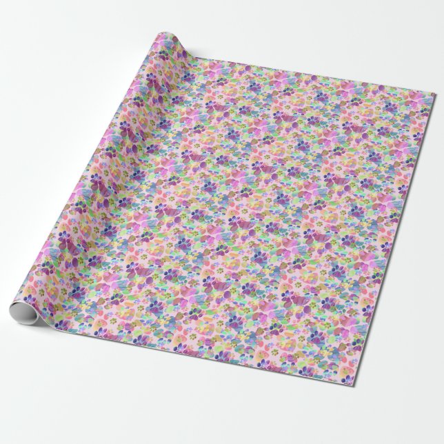 Pawprints on Pink Wrapping Paper (Unrolled)