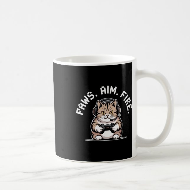 Paws Aim Fire Feline Cat Gamer Respawning Men Wome Coffee Mug (Right)