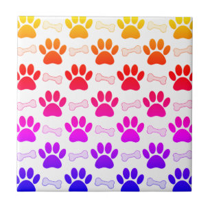 Paws And Bones Colourful Pattern Ceramic Tile