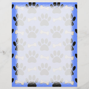 Paws And Bones Pattern Blue Custom Letterhead