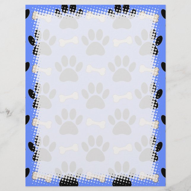 Paws And Bones Pattern Blue Custom Letterhead (Back)