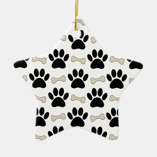Paws And Bones Pattern Ceramic Tree Decoration (Front)