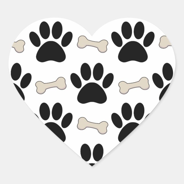 Paws And Bones Pattern Heart Sticker (Front)