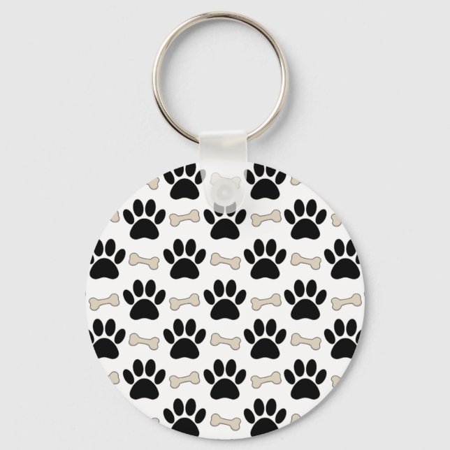 Paws And Bones Pattern Key Ring (Front)