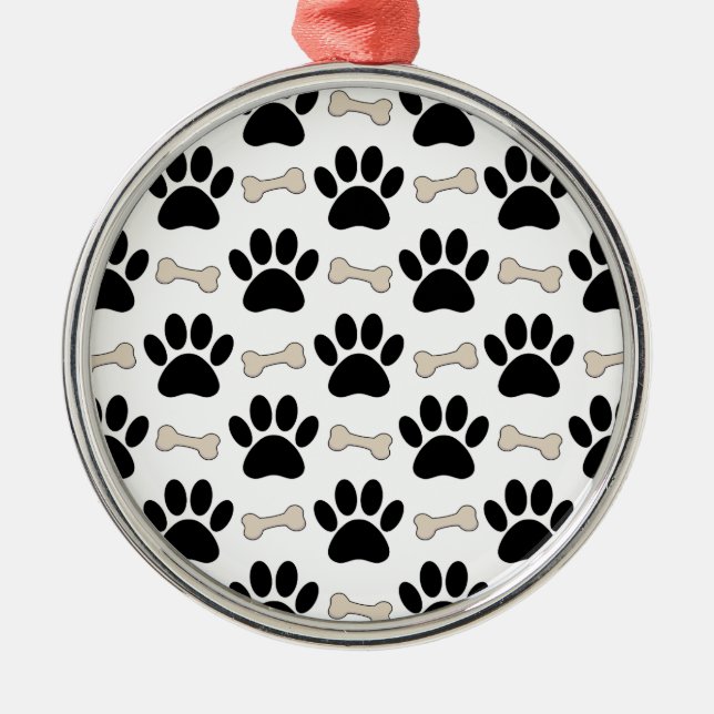 Paws And Bones Pattern Metal Ornament (Front)