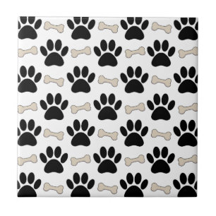 Paws And Bones Pattern Square Ceramic Tile