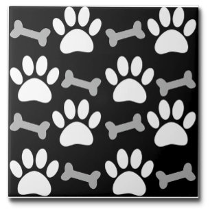 Paws And Bones Seamless Black White Gray Custom  Ceramic Tile