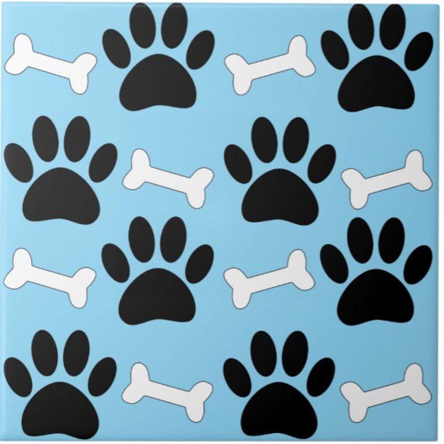 Paws And Bones Seamless Pattern Custom Blue Ceramic Tile (Creator Uploaded)