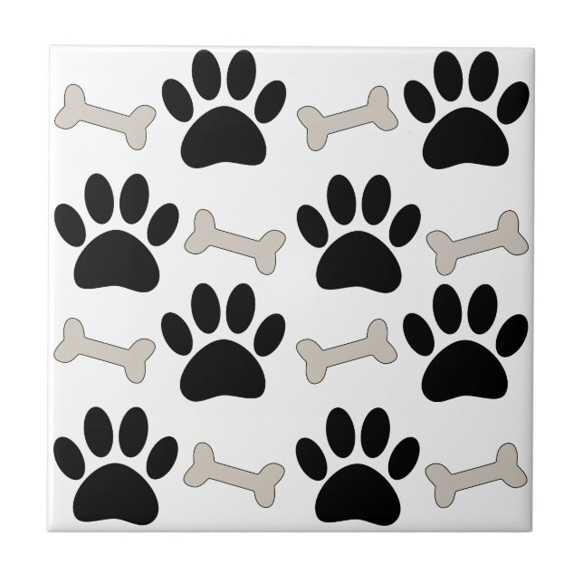 Paws And Bones Seamless Pattern Custom Pet Ceramic Tile (Front)