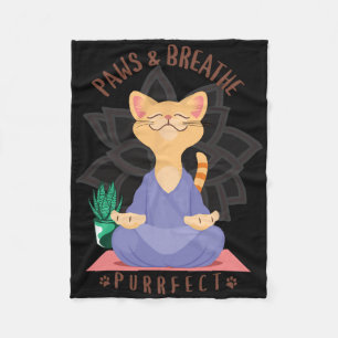 Paws And Breath Purrfect Cute Funny Cat Yoga Medit Fleece Blanket