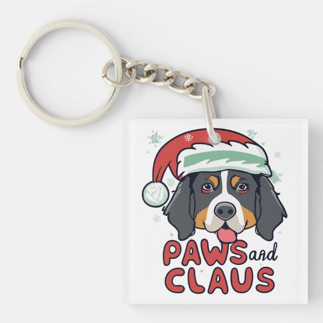 Paws and Claus - Christmas Bernese Dog Key Ring (Front)