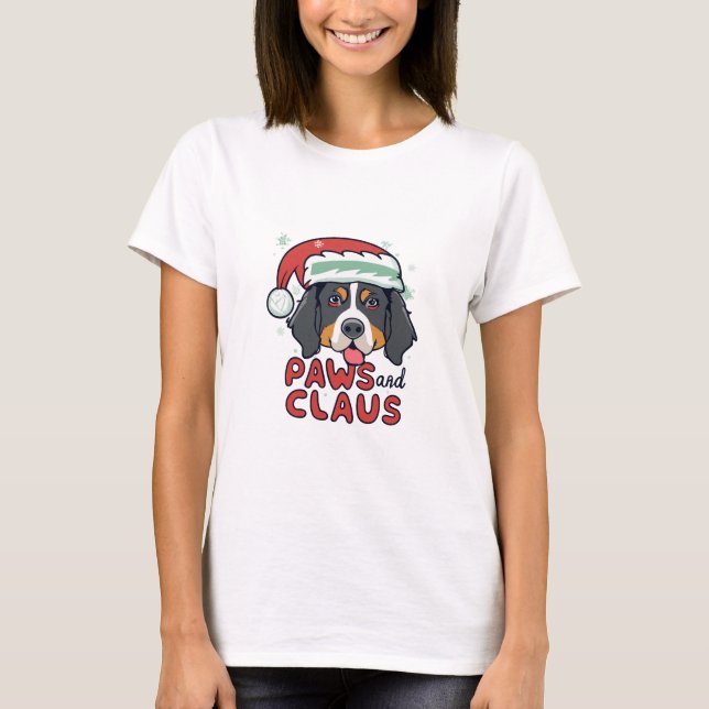Paws and Claus - Christmas Bernese Dog T-Shirt (Front)
