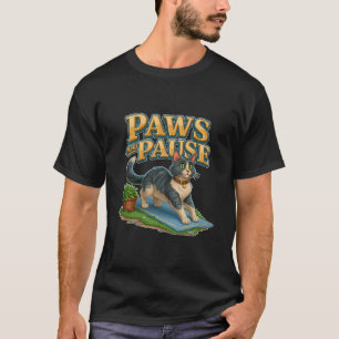 Paws And Pause Funny Yoga Cat Stretching on Mat T-Shirt
