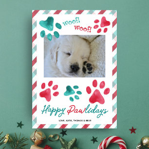 Paws and Plaid Happy Pawlidays Dog Photo Holiday Card