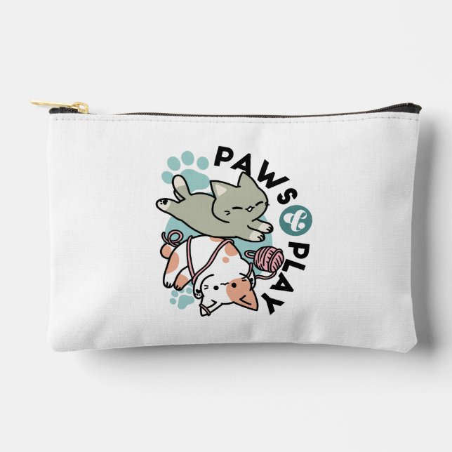 Paws and Play – Adorable Cat Illustration Accessory Pouch (Front)