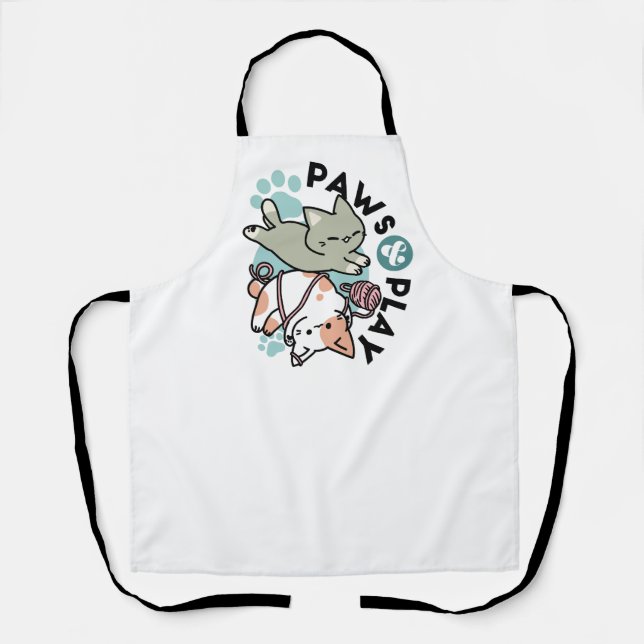 Paws and Play – Adorable Cat Illustration Apron (Front)
