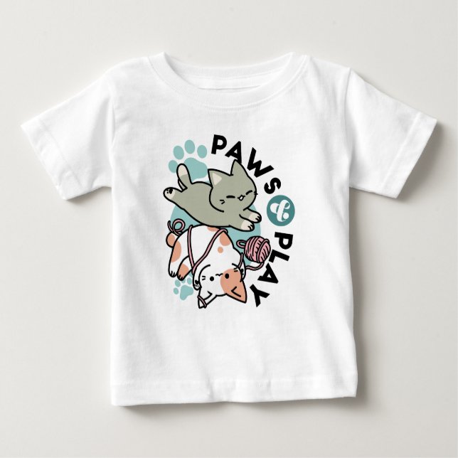 Paws and Play – Adorable Cat Illustration Baby T-Shirt (Front)