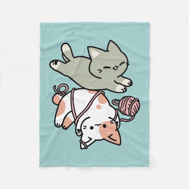 Paws and Play – Adorable Cat Illustration Fleece Blanket (Front)