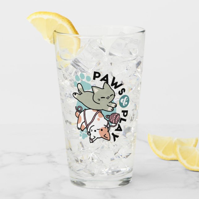 Paws and Play – Adorable Cat Illustration Glass (Front Ice)