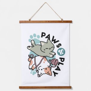 Paws and Play – Adorable Cat Illustration Hanging Tapestry