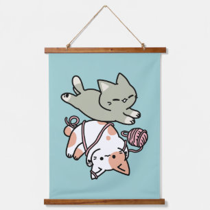 Paws and Play – Adorable Cat Illustration Hanging Tapestry