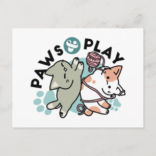 Paws and Play – Adorable Cat Illustration Holiday Postcard