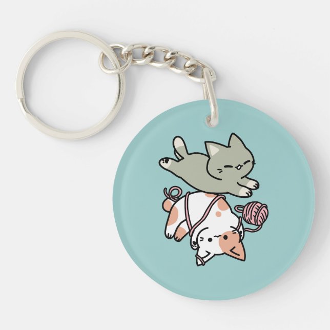 Paws and Play – Adorable Cat Illustration Key Ring (Front)