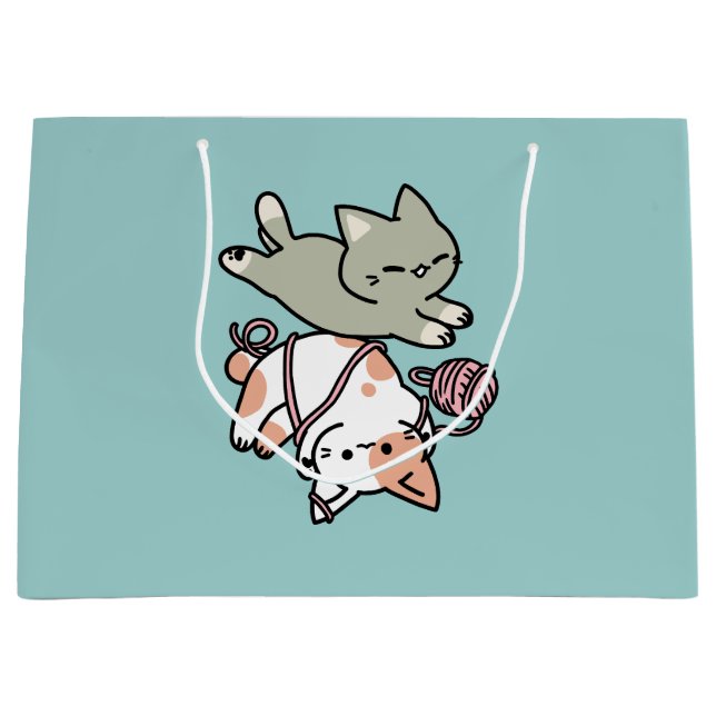 Paws and Play – Adorable Cat Illustration Large Gift Bag (Front)