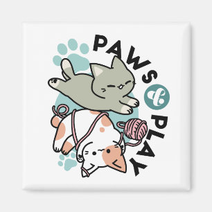 Paws and Play – Adorable Cat Illustration Magnet