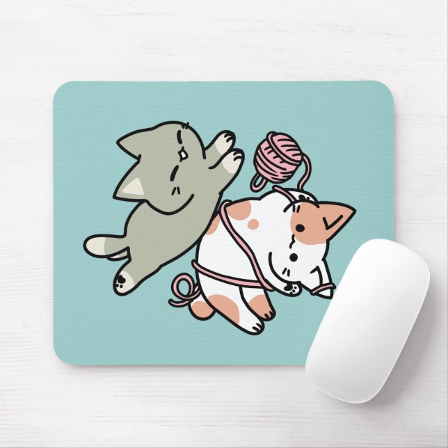 Paws and Play – Adorable Cat Illustration Mouse Pad (With Mouse)