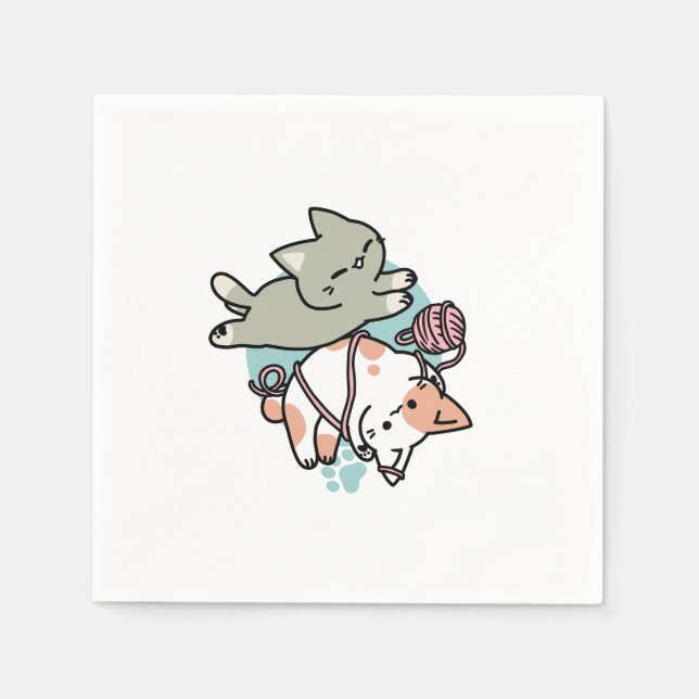 Paws and Play – Adorable Cat Illustration Napkin (Front)