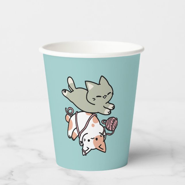 Paws and Play – Adorable Cat Illustration Paper Cups (Front)