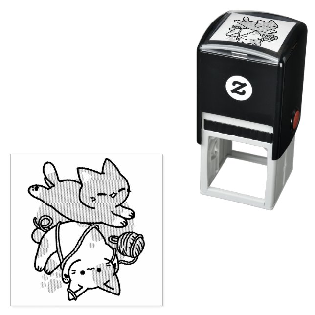 Paws and Play – Adorable Cat Illustration Self-inking Stamp (In Situ)