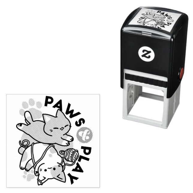 Paws and Play – Adorable Cat Illustration Self-inking Stamp (In Situ)