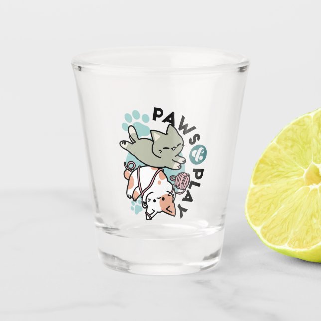 Paws and Play – Adorable Cat Illustration Shot Glass (Front)