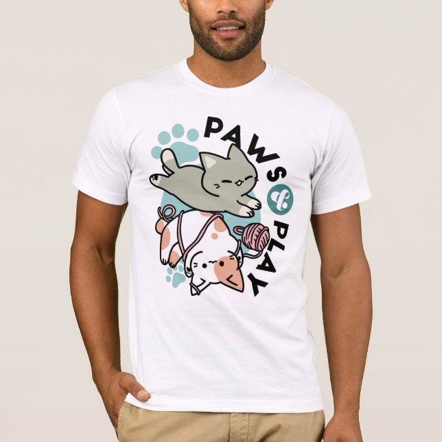 Paws and Play – Adorable Cat Illustration T-Shirt (Front)