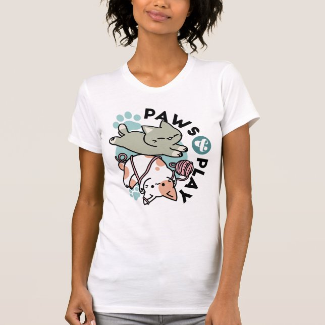 Paws and Play – Adorable Cat Illustration T-Shirt (Front)