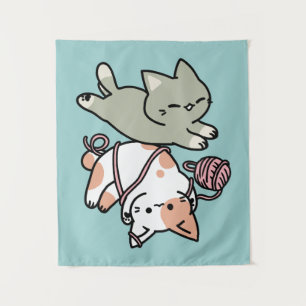Paws and Play – Adorable Cat Illustration Tapestry