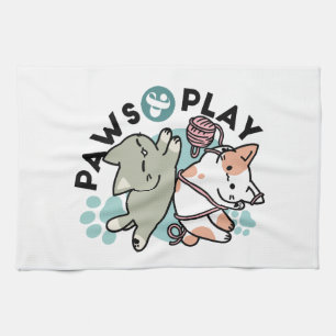Paws and Play – Adorable Cat Illustration Tea Towel