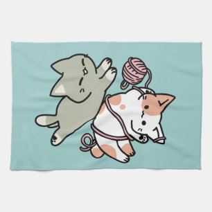 Paws and Play – Adorable Cat Illustration Tea Towel