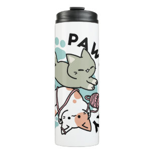 Paws and Play – Adorable Cat Illustration Thermal Tumbler