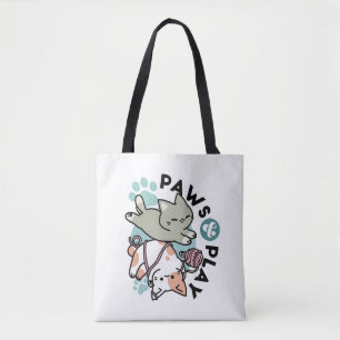 Paws and Play – Adorable Cat Illustration Tote Bag