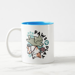 Paws and Play – Adorable Cat Illustration Two-Tone Coffee Mug
