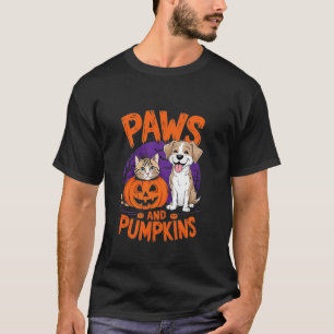 Paws and Pumpkins Cute Cat and Dog Halloween Costu T-Shirt