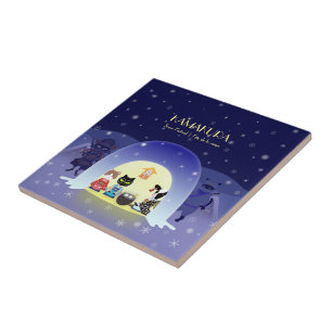 Paws and Purity: Kamakura Festivity Ceramic Tile