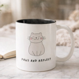 Paws And Reflect Cute Cat Lovers Illustration Fun Two-Tone Coffee Mug