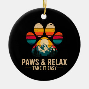 Paws and Relax Take It Easy Vintage Mountains Dog Ceramic Ornament