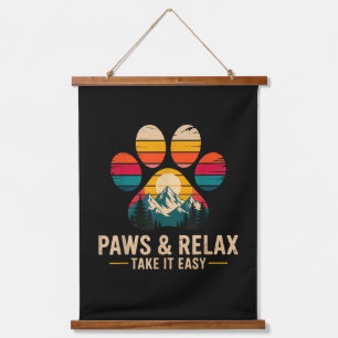 Paws and Relax Take It Easy Vintage Mountains Dog Hanging Tapestry