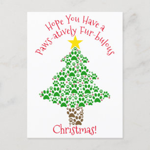 Paws-atively Fur-bulous Christmas Paw Prints Photo Holiday Postcard