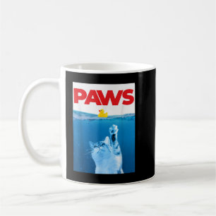 PAWS Cat And Yellow Rubber Duck Cute Kitten Funny Coffee Mug